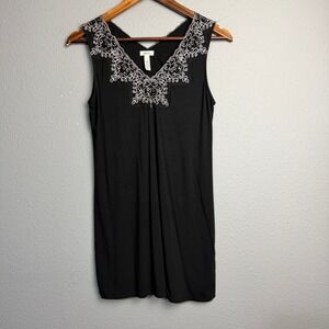 Soma Black Sleeveless Embroidered V-Neck Sleep Nightgown Camisole  Pajama Sz XS
